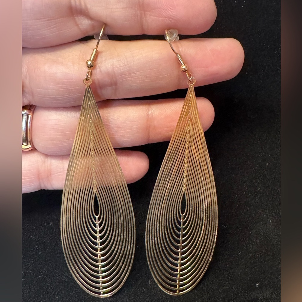 Gold Tone XL Drop Earrings - Picture 3 of 4